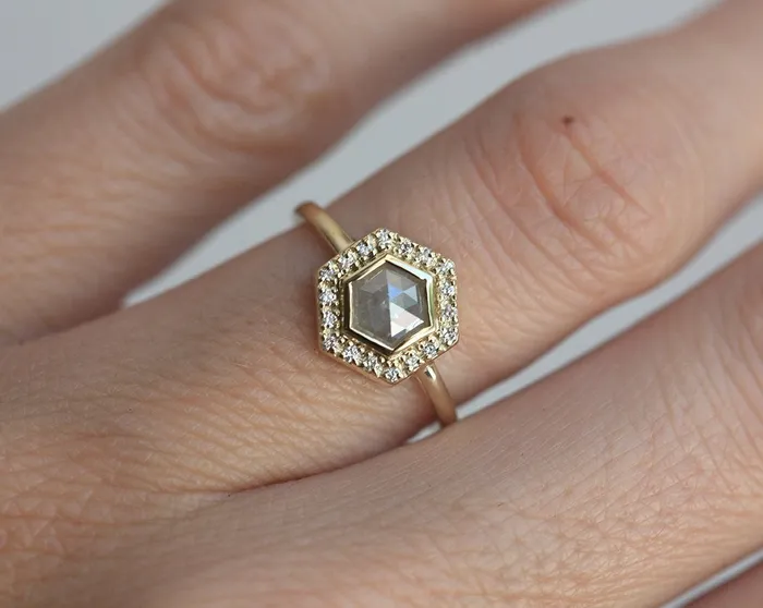 capucinne Ryan Hexagon Salt Pepper Diamond Ring Ready to Ship Rings