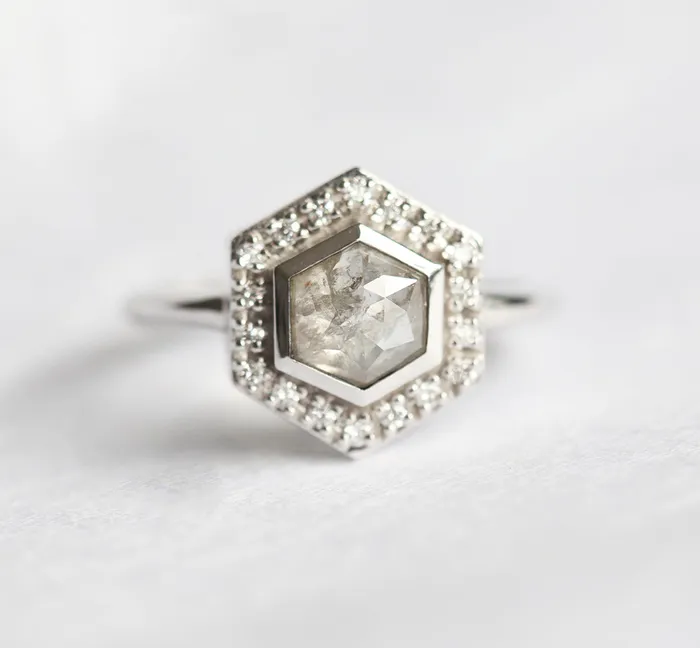 capucinne Ryan Hexagon Salt Pepper Diamond Ring Ready to Ship Rings