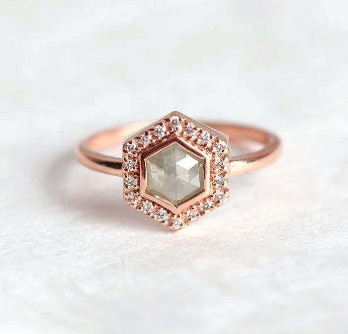 capucinne Ryan Hexagon Salt Pepper Diamond Ring Ready to Ship Rings