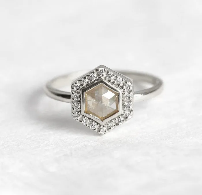 capucinne Ryan Hexagon Salt Pepper Diamond Ring Ready to Ship Rings