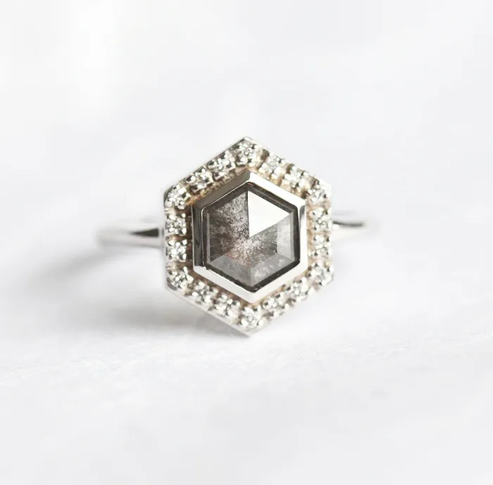 capucinne Ryan Hexagon Salt Pepper Diamond Ring Ready to Ship Rings