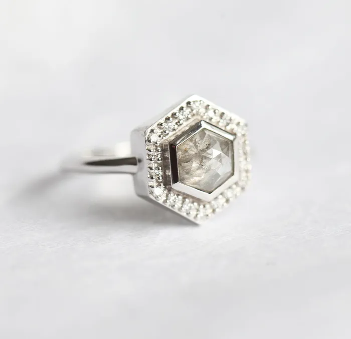 capucinne Ryan Hexagon Salt Pepper Diamond Ring Ready to Ship Rings