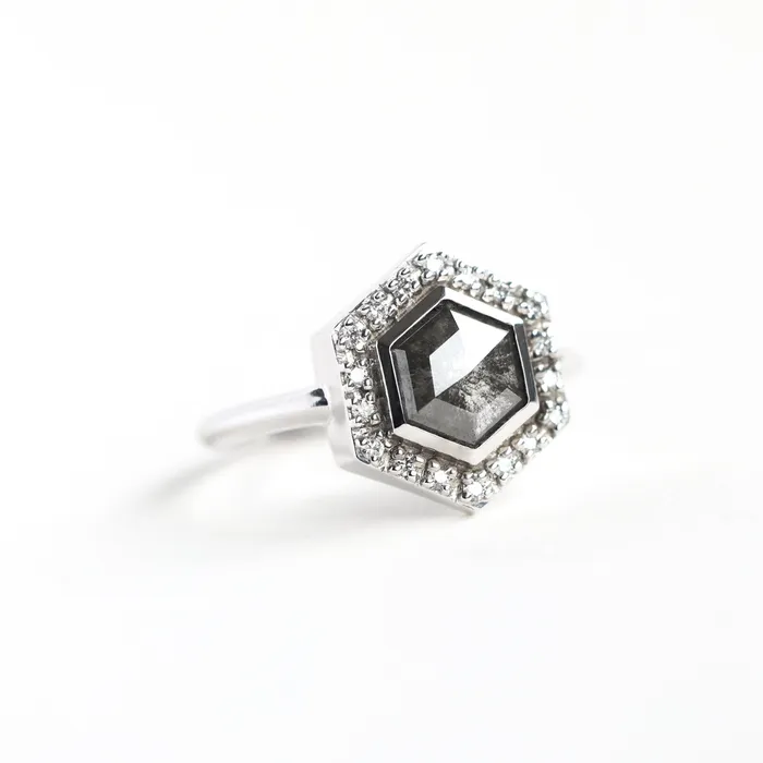 capucinne Ryan Hexagon Salt Pepper Diamond Ring Ready to Ship Rings