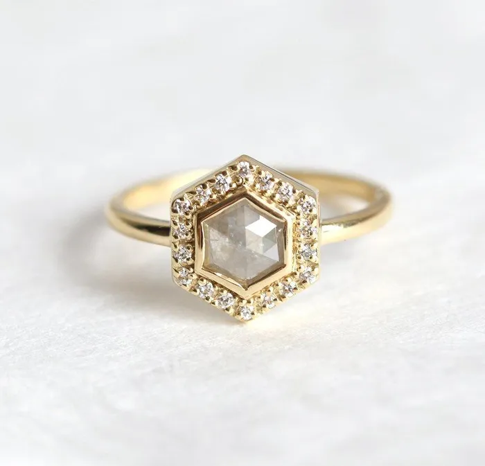 capucinne Ryan Hexagon Salt Pepper Diamond Ring Ready to Ship Rings