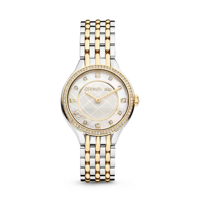Cerruti Bracelets Cerruti Ladies Watch Stainless SteelGold Plated Cas WStnes Wht Mop Dial Stainless SteelGold Plated Mtl