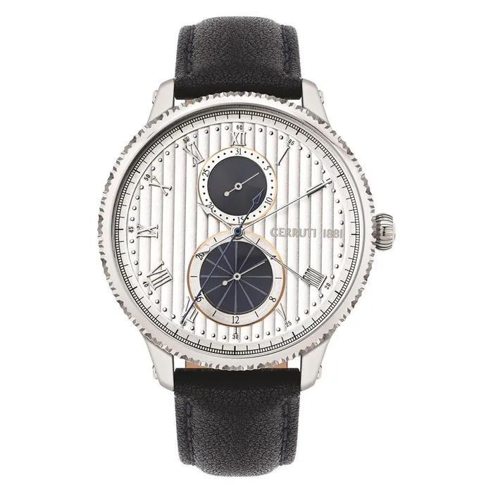 Cerruti Mens Watch With Dark Blue Leather Strap And Silver Dial Cerruti Watches