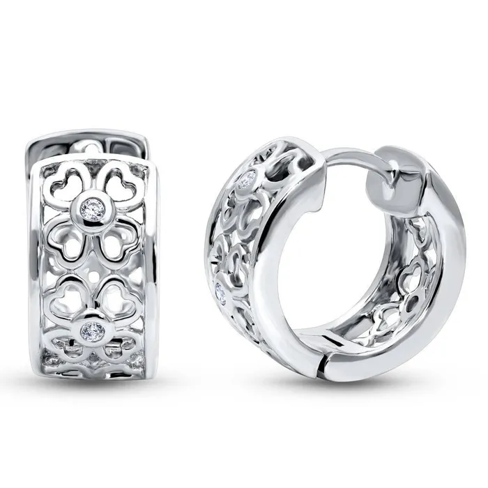 Clover CZ Small Huggie Earrings in Sterling Silver 055 BERRICLE Earrings