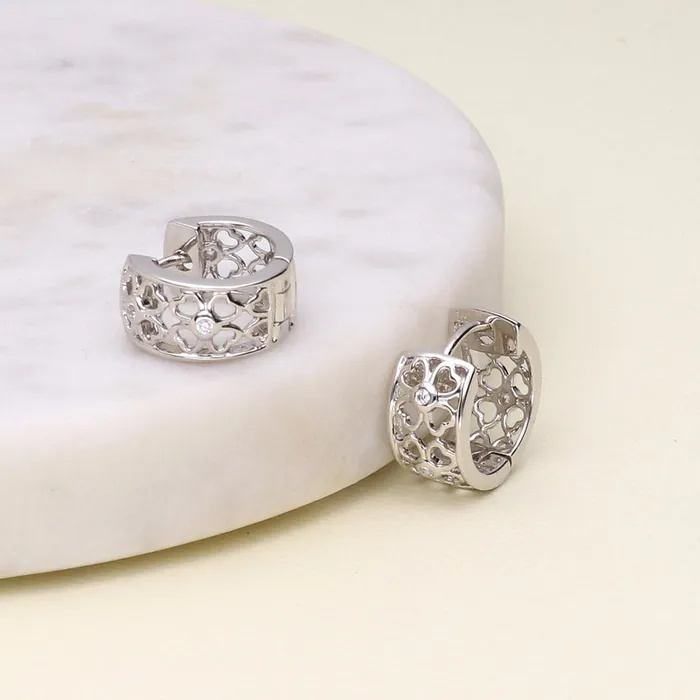 Clover CZ Small Huggie Earrings in Sterling Silver 055 BERRICLE Earrings