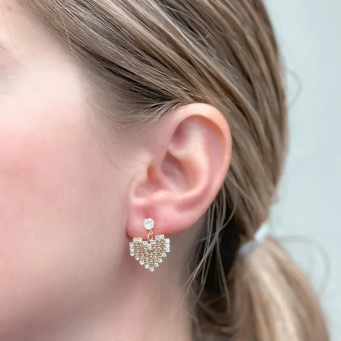 Crystal Gold Heart Drop Earrings Prep Obsessed FC Earrings