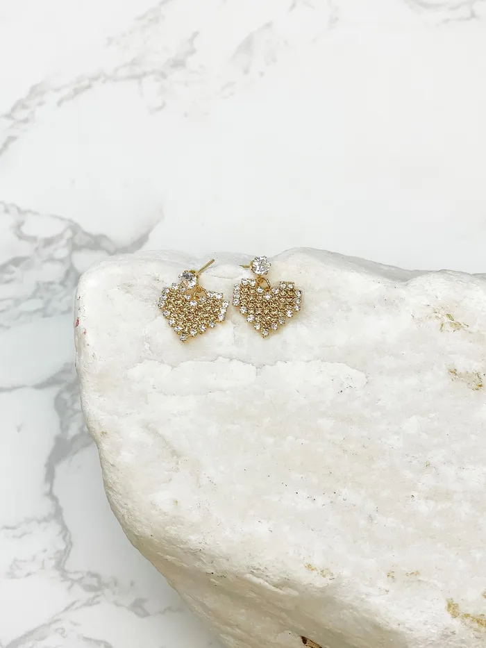 Crystal Gold Heart Drop Earrings Prep Obsessed FC Earrings