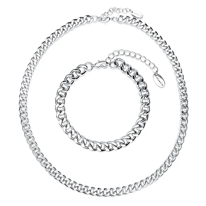 Curb Chain Bracelet and Necklace in SilverTone 2 Piece BERRICLE Necklaces