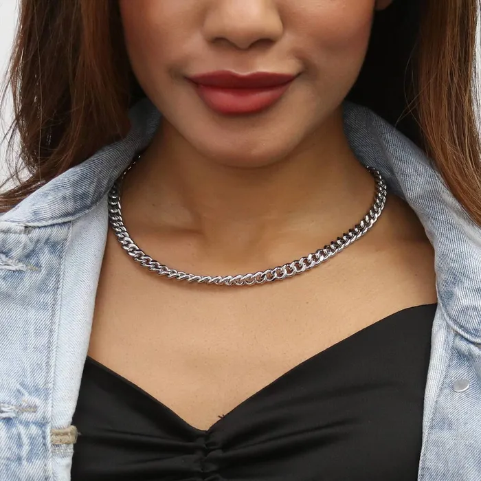 Curb Chain Bracelet and Necklace in SilverTone 2 Piece BERRICLE Necklaces
