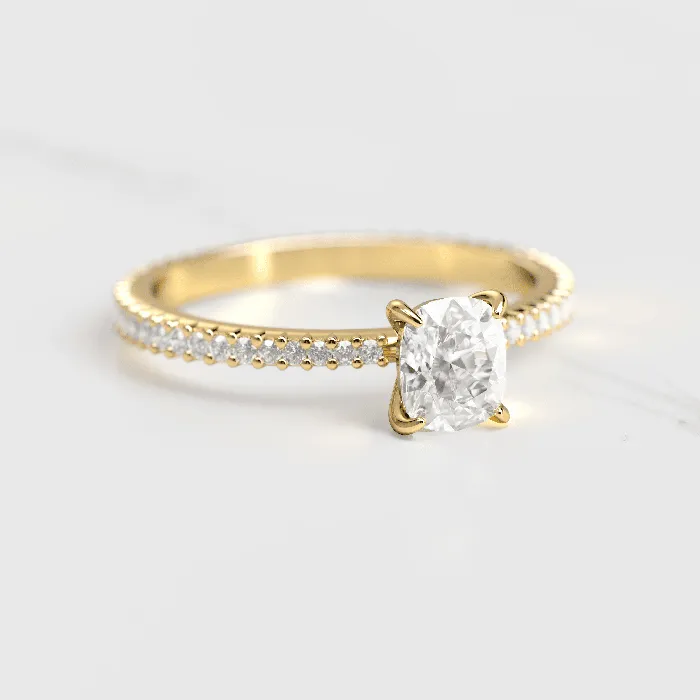 Cushion Full Pave Tapered Moissanite Ring Capucinne Rings