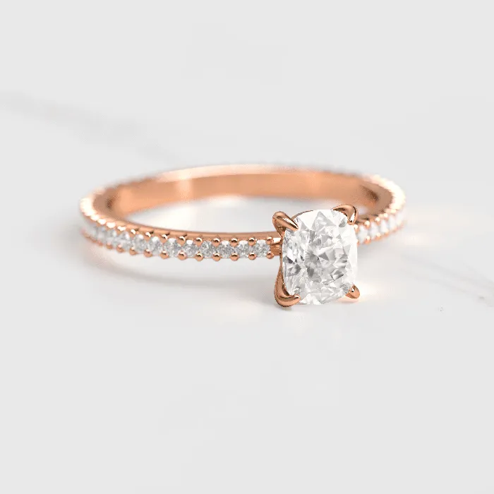 Cushion Full Pave Tapered Moissanite Ring Capucinne Rings