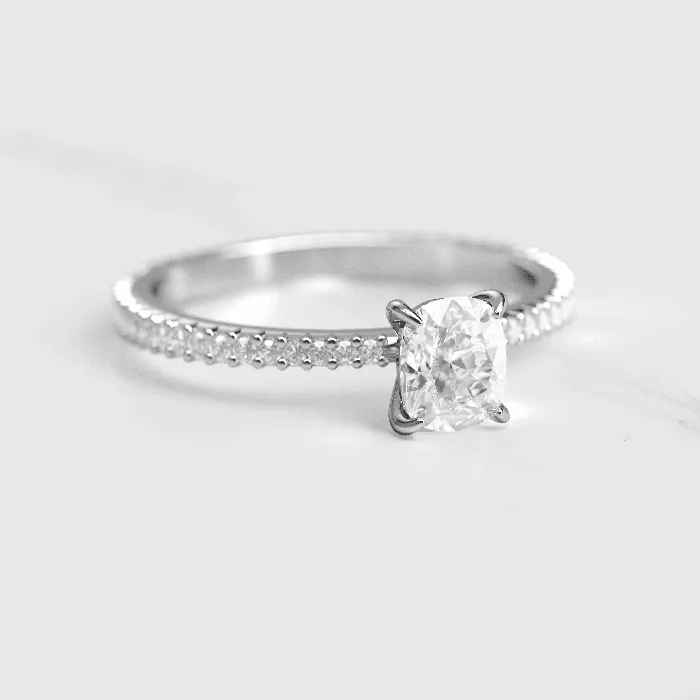 Cushion Full Pave Tapered Moissanite Ring Capucinne Rings