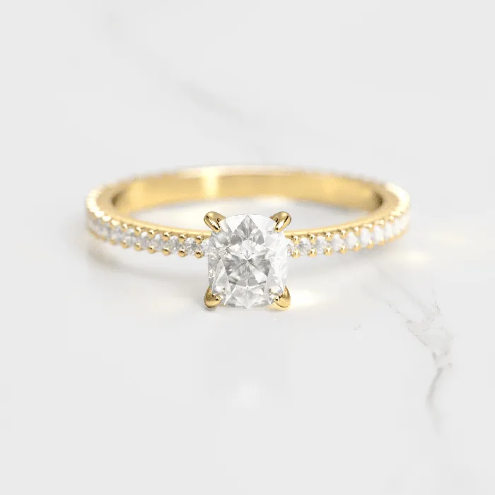 Cushion Full Pave Tapered Moissanite Ring Capucinne Rings