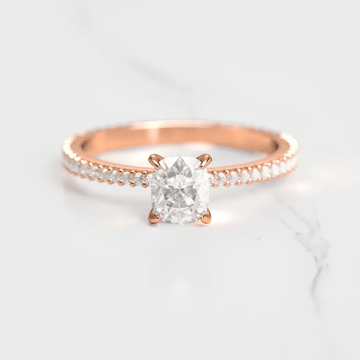 Cushion Full Pave Tapered Moissanite Ring Capucinne Rings
