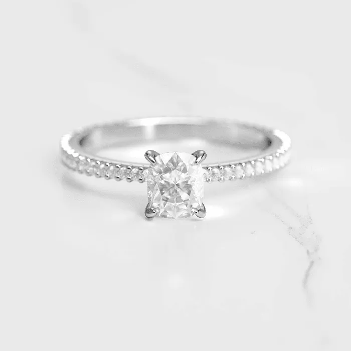 Cushion Full Pave Tapered Moissanite Ring Capucinne Rings