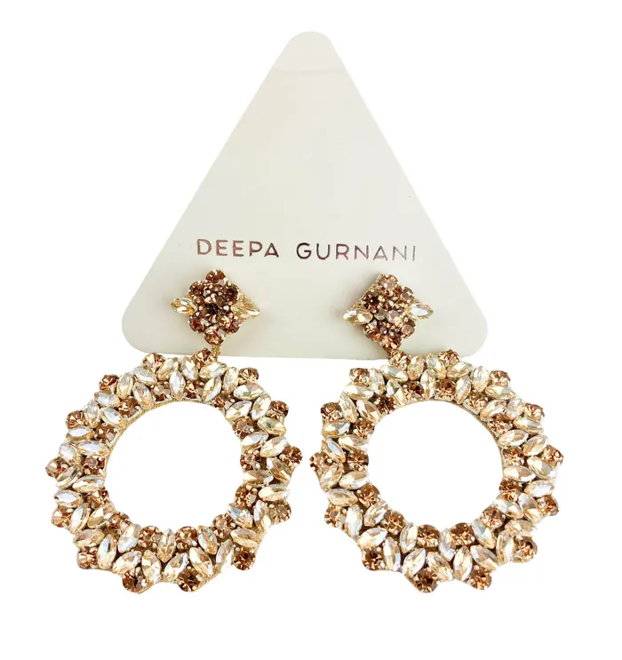 Deepa Gurnani Crystal Circle Earrings in Gold Deepa Gurnani Earrings