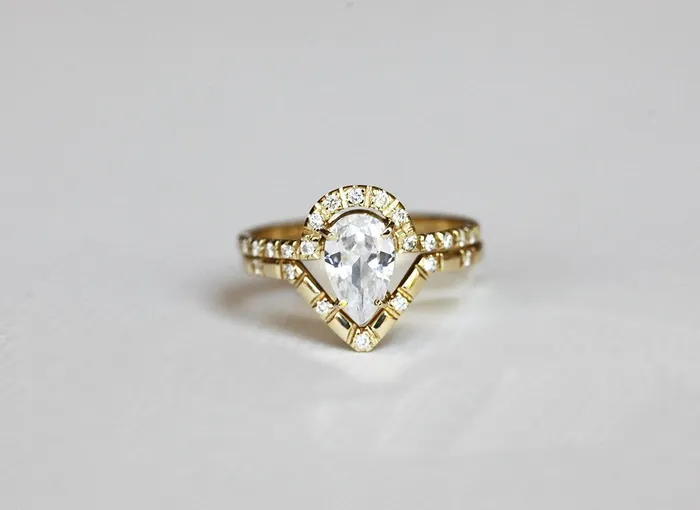 Diamond Ring Set Pear Cut Wedding Ring capucinne Rings