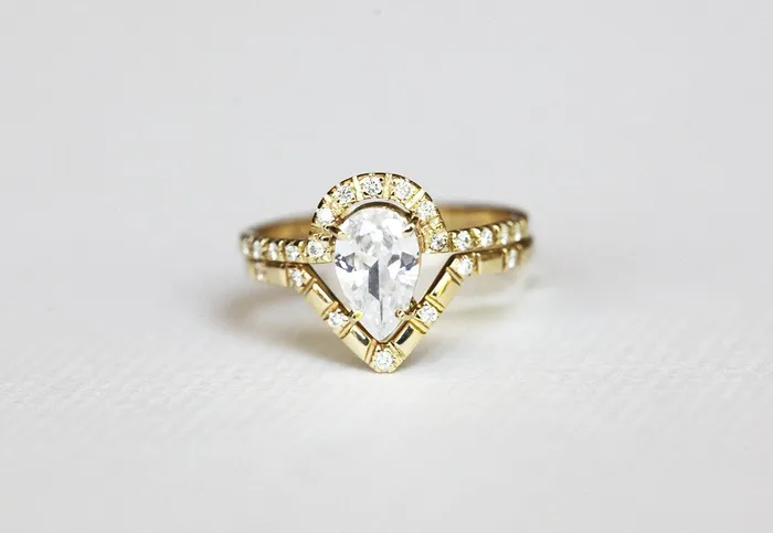 Diamond Ring Set Pear Cut Wedding Ring capucinne Rings