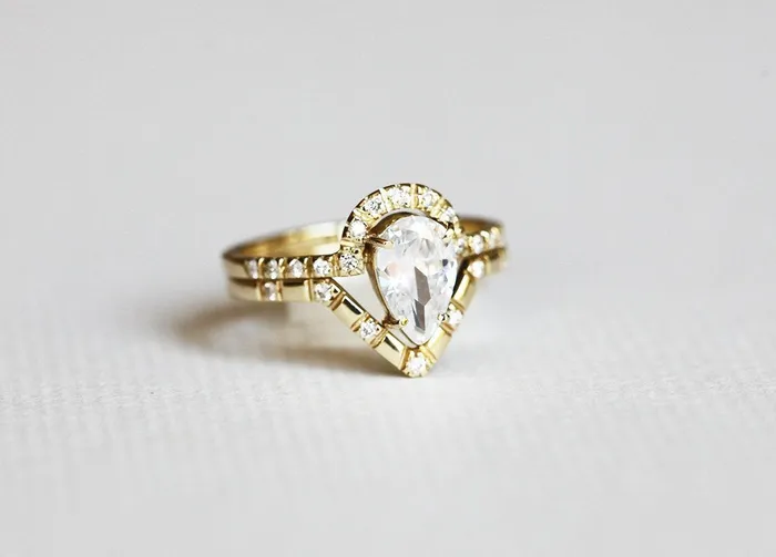 Diamond Ring Set Pear Cut Wedding Ring capucinne Rings