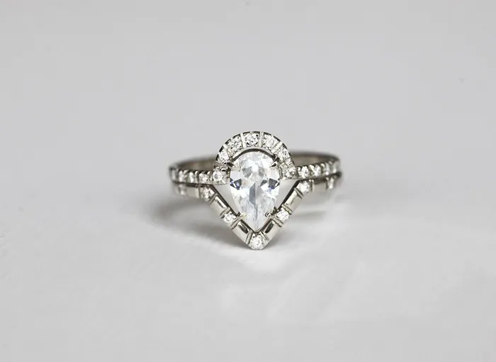 Diamond Ring Set Pear Cut Wedding Ring capucinne Rings