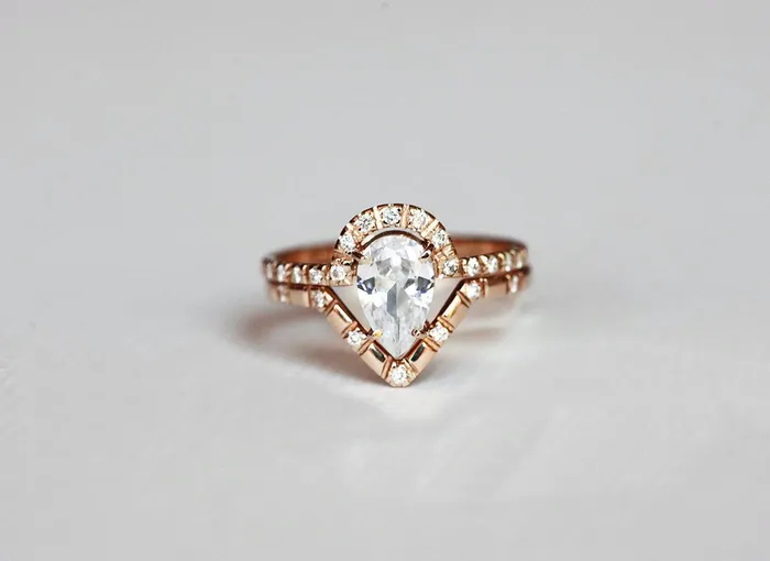 Diamond Ring Set Pear Cut Wedding Ring capucinne Rings