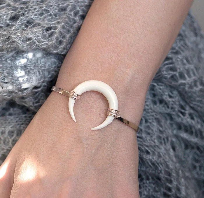 Double Horn Bracelet Rose Gold Horn Bangle Capucinne Bracelets