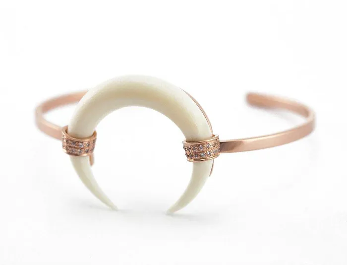 Double Horn Bracelet Rose Gold Horn Bangle Capucinne Bracelets