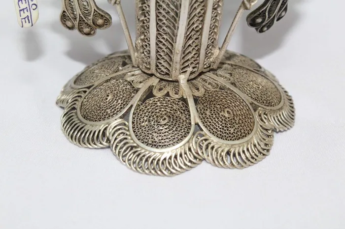 Dropshipped via Social Commerce Network Earrings PH Artistic Traditional Handmade Design Solid Silver Flower Vase Filigree Work Home Decor