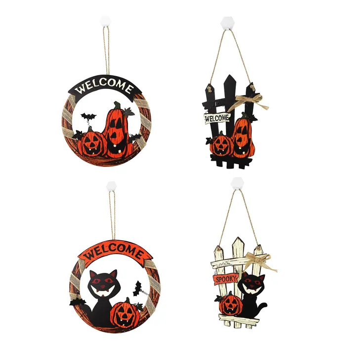 Dropshipped via Social Commerce Network Necklaces LOOM TREE Halloween Wreath Hanging Sign Halloween Party Decoration Pumpkin 1