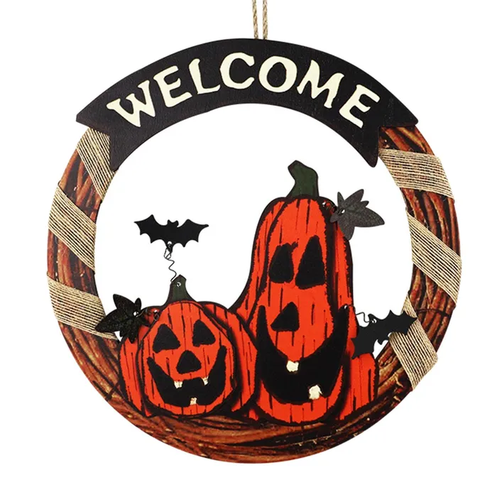 Dropshipped via Social Commerce Network Necklaces LOOM TREE Halloween Wreath Hanging Sign Halloween Party Decoration Pumpkin 1