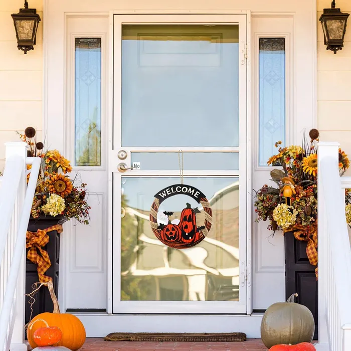 Dropshipped via Social Commerce Network Necklaces LOOM TREE Halloween Wreath Hanging Sign Halloween Party Decoration Pumpkin 1