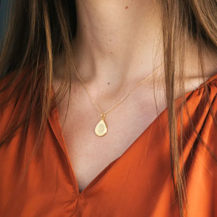 Dual Print 14k Yellow Gold Tear Drop Charm Legacy Touch Charm Necklaces