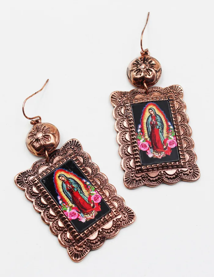 Earrings 070422 Antique Metal Frame Virgin Mary Earrings