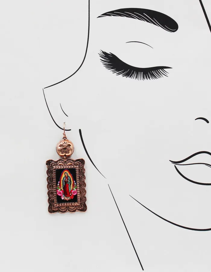 Earrings 070422 Antique Metal Frame Virgin Mary Earrings