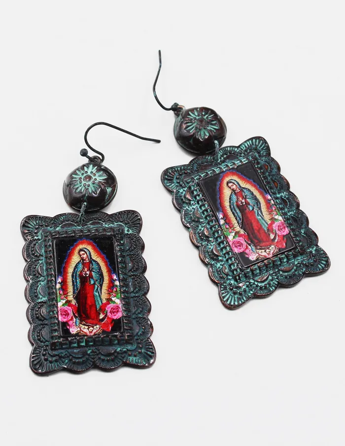 Earrings 070422 Antique Metal Frame Virgin Mary Earrings