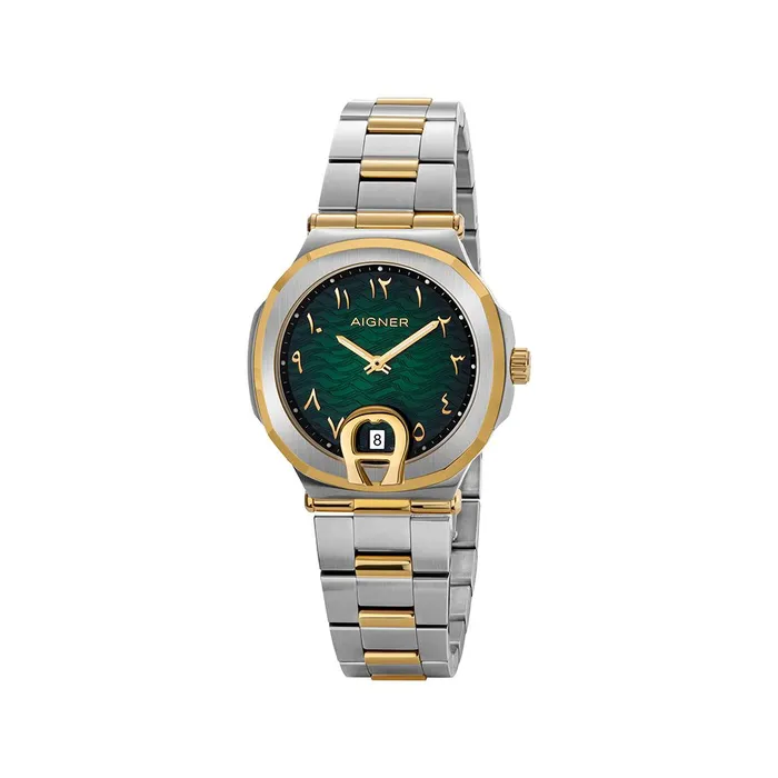 Earrings AIGNER Mens Taviano Green Dial SilverGold Metal Watch Aigner