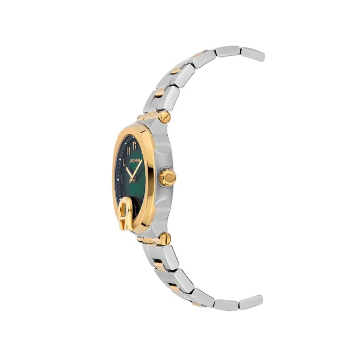 Earrings AIGNER Mens Taviano Green Dial SilverGold Metal Watch Aigner