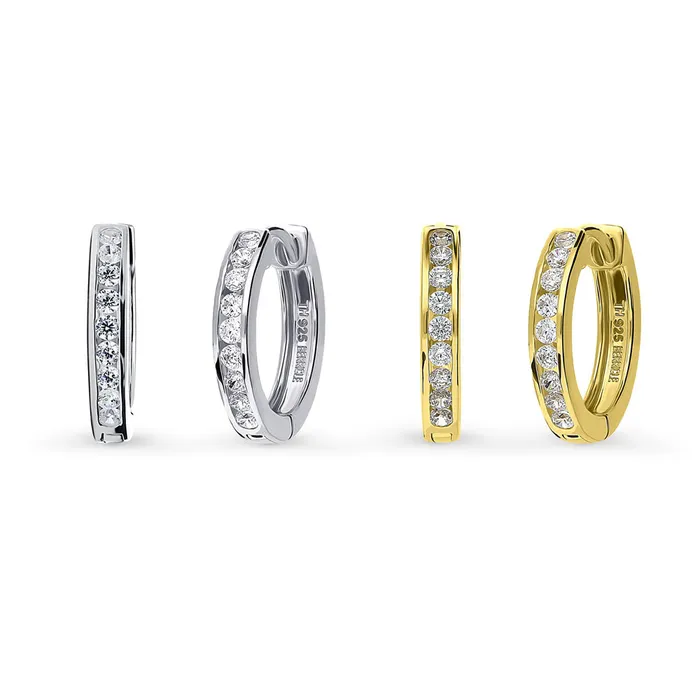 Earrings BERRICLE Bar CZ Hoop Earrings in Sterling Silver 2 Pairs