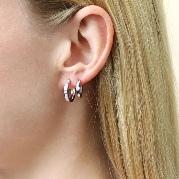 Earrings BERRICLE Bar CZ Hoop Earrings in Sterling Silver 2 Pairs