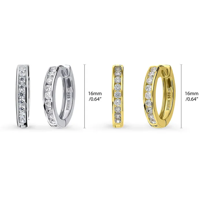 Earrings BERRICLE Bar CZ Hoop Earrings in Sterling Silver 2 Pairs