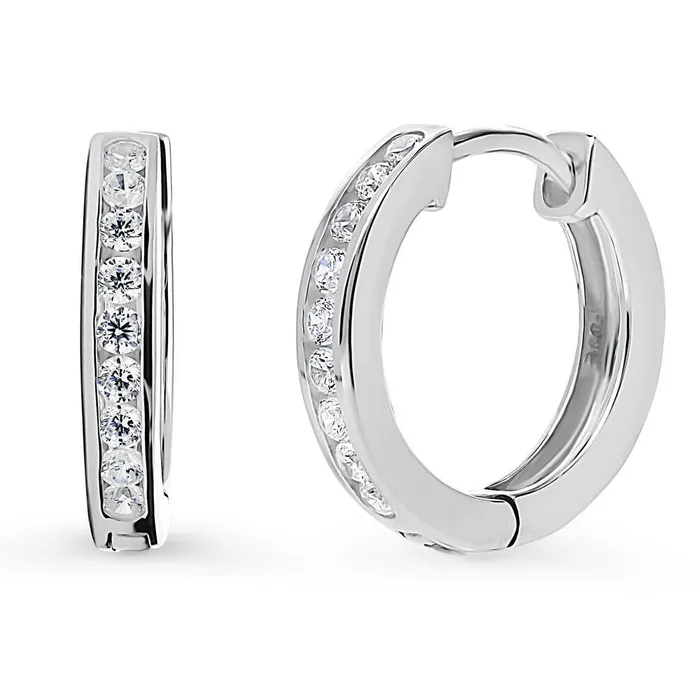 Earrings BERRICLE Bar CZ Hoop Earrings in Sterling Silver 2 Pairs