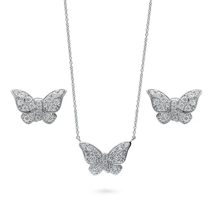 Earrings BERRICLE Butterfly CZ Necklace and Earrings in Sterling Silver