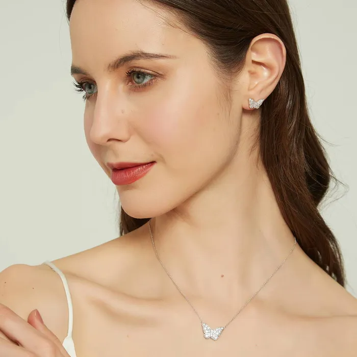 Earrings BERRICLE Butterfly CZ Necklace and Earrings in Sterling Silver