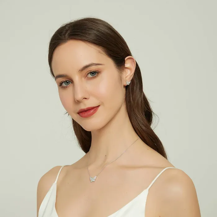 Earrings BERRICLE Butterfly CZ Necklace and Earrings in Sterling Silver