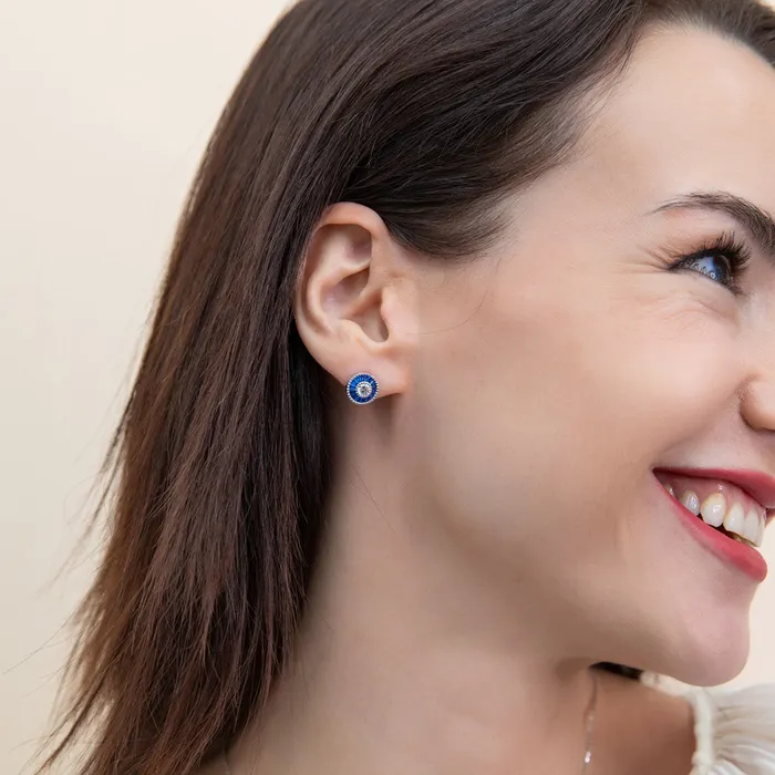 Earrings BERRICLE Halo Art Deco CZ Stud Earrings in Sterling Silver