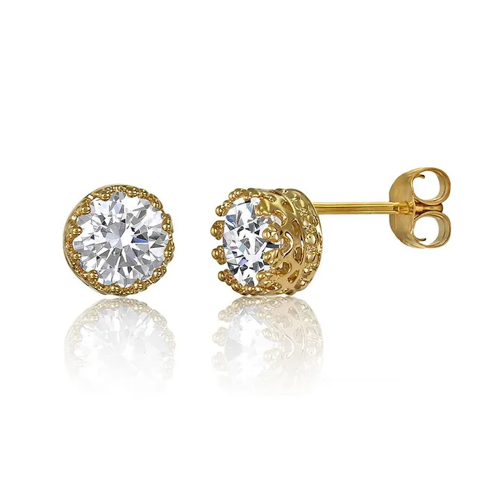 Earrings BERRICLE Solitaire 16ct Crown Set CZ Stud Earrings in Sterling Silver