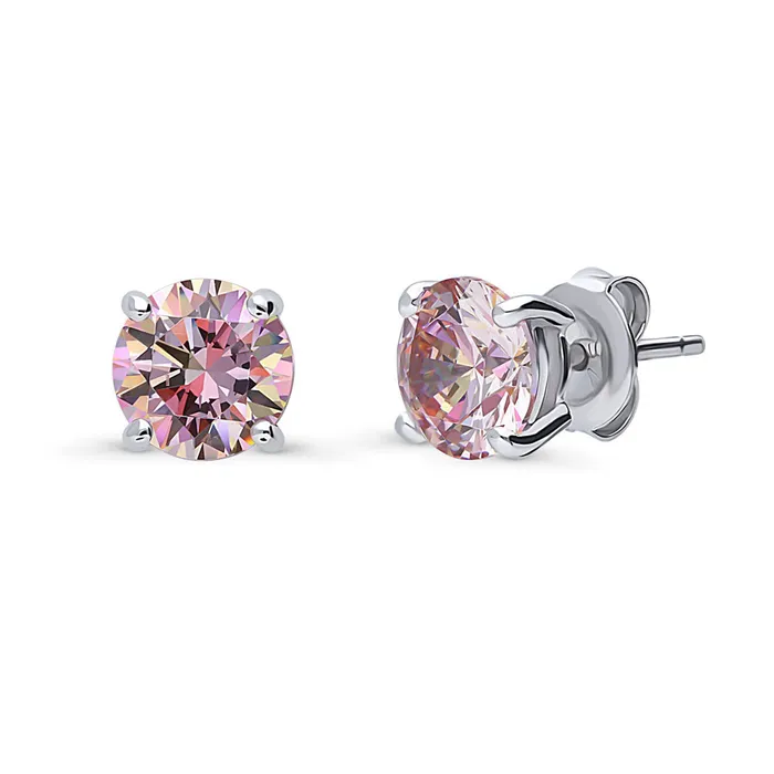 Earrings BERRICLE Solitaire Morganite Color CZ Stud Earrings in Sterling Silver